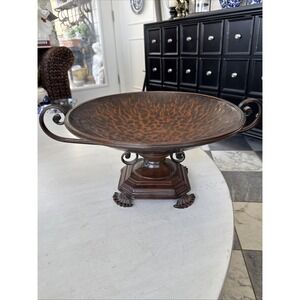 Decorative Metal Pedestal Bowl/ Urn with Handles – Tuscan Style - 20"W x 8"H